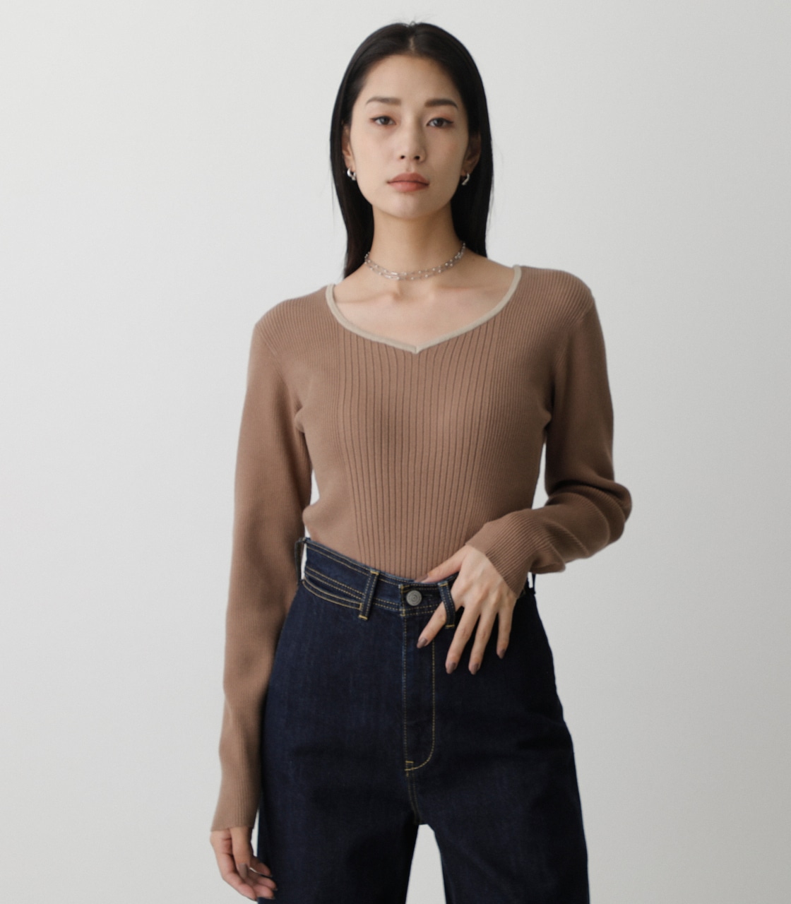 BACK LACE-UP KNIT TOPS/バックレースアップニットトップス 詳細画像 L/BRN 1