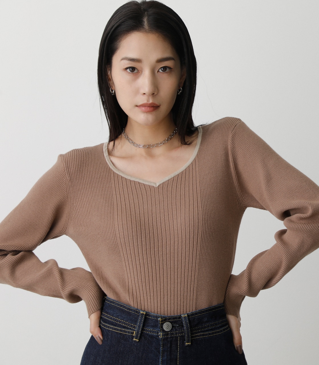 BACK LACE-UP KNIT TOPS/バックレースアップニットトップス 詳細画像 L/BRN 3
