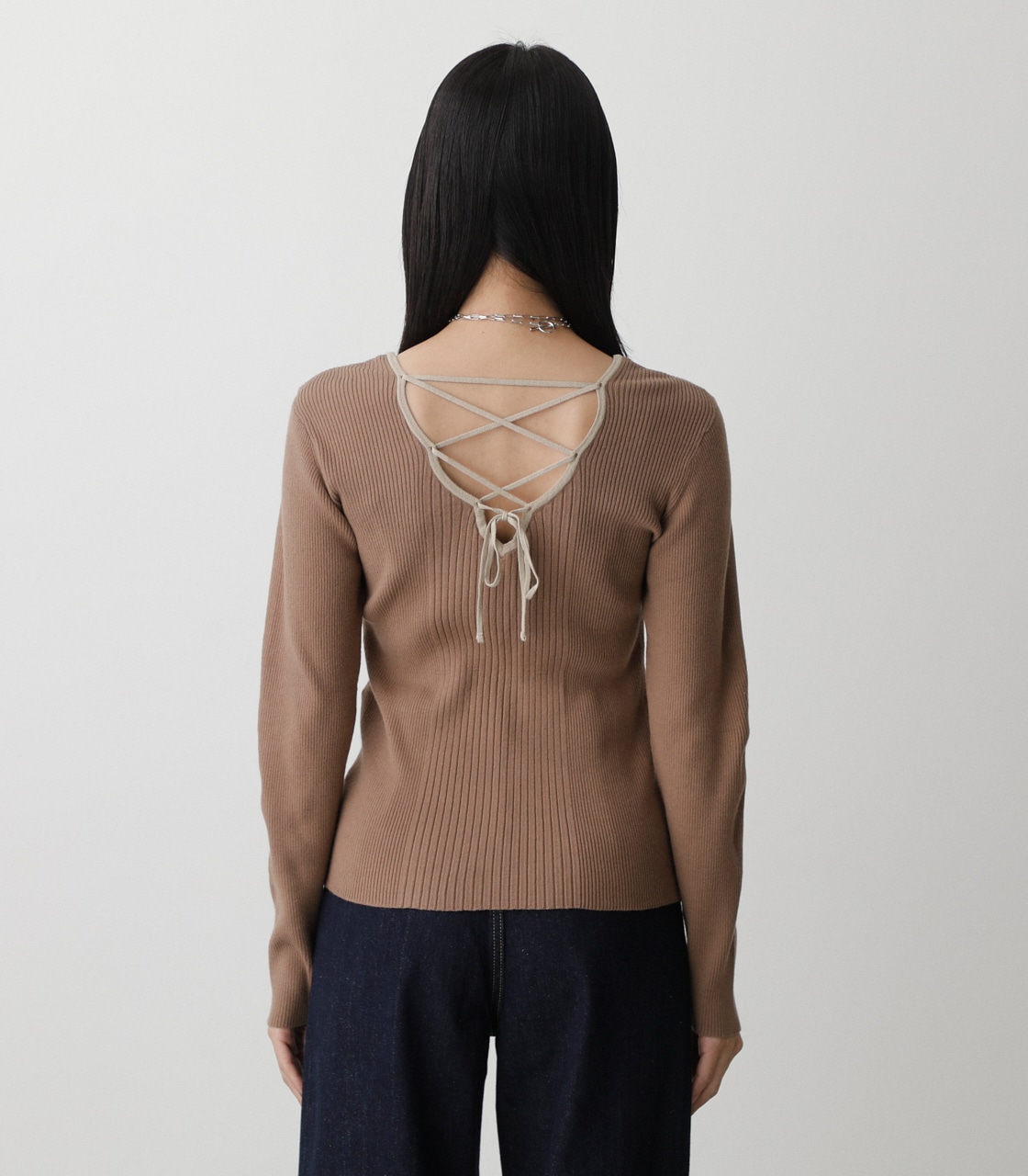 BACK LACE-UP KNIT TOPS/バックレースアップニットトップス 詳細画像 L/BRN 7