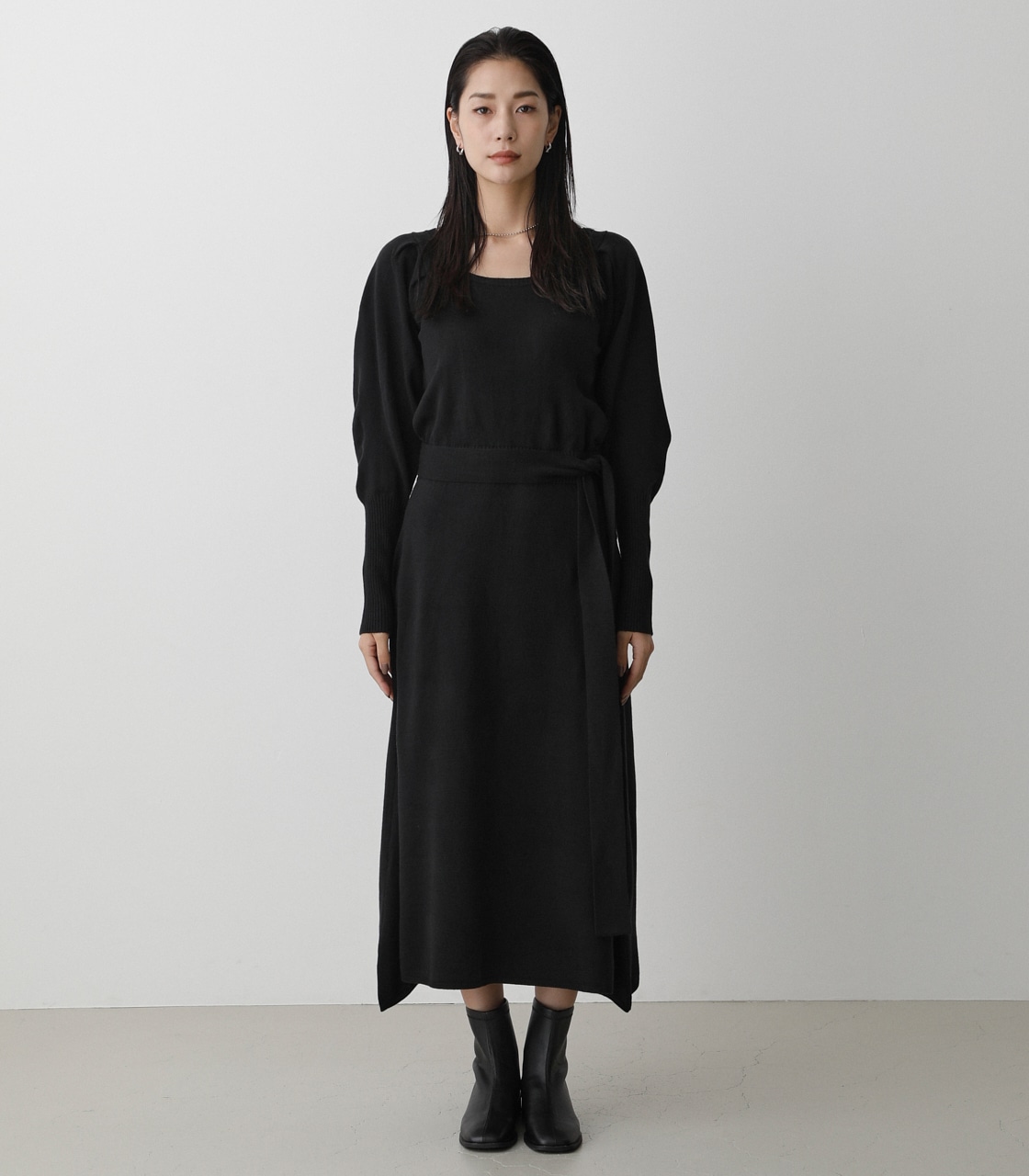SQUARE NECK KNIT ONEPIECE/スクエアネックニットワンピース 詳細画像 BLK 5