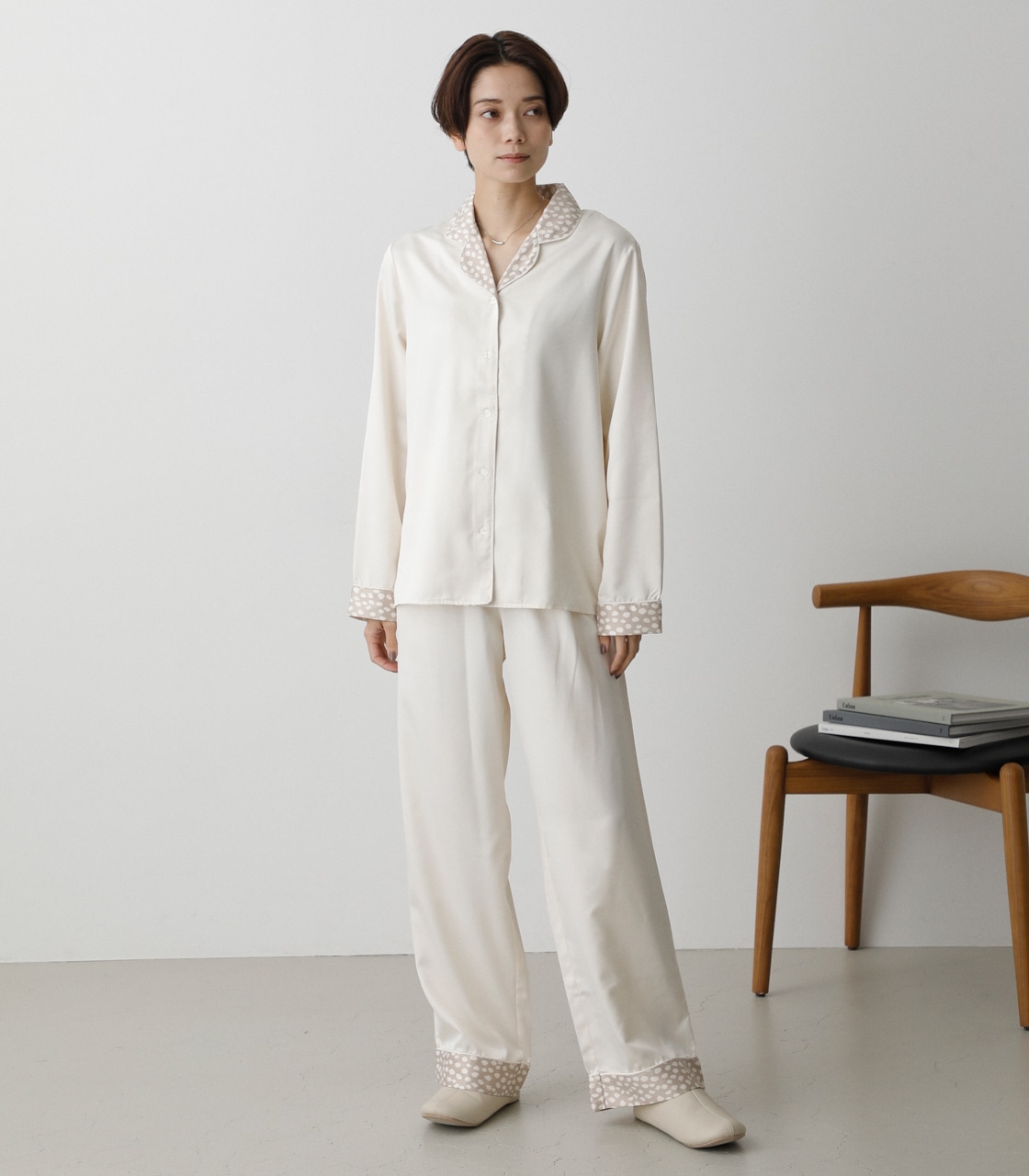 T/H SATIN PIPING PAJAMAS/T/Hサテンパイピングパジャマ 詳細画像 O/WHT 5
