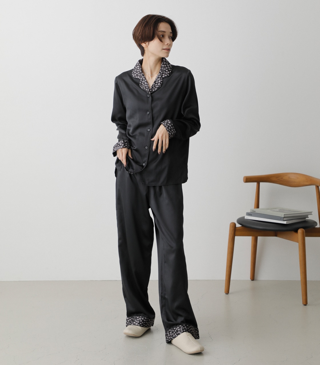 T/H SATIN PIPING PAJAMAS/T/Hサテンパイピングパジャマ 詳細画像 BLK 2