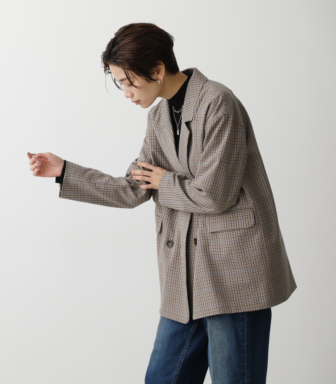 CHECK DOUBLE BREASTED JACKET/チェックダブルブレステッドジャケット 詳細画像 柄BRN 2