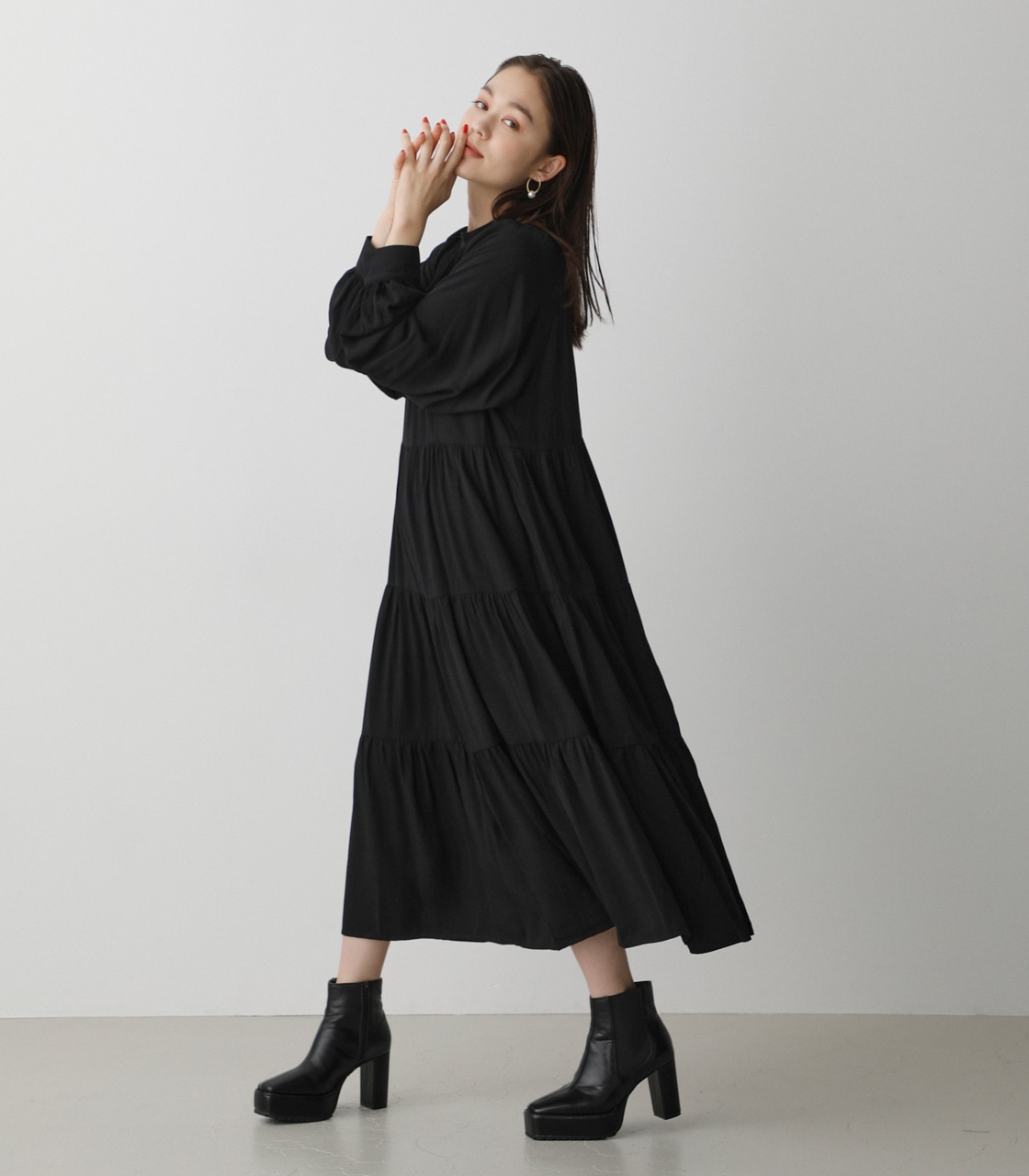 STAND COLLAR TIERED ONEPIECE/スタンドカラーティアードワンピース