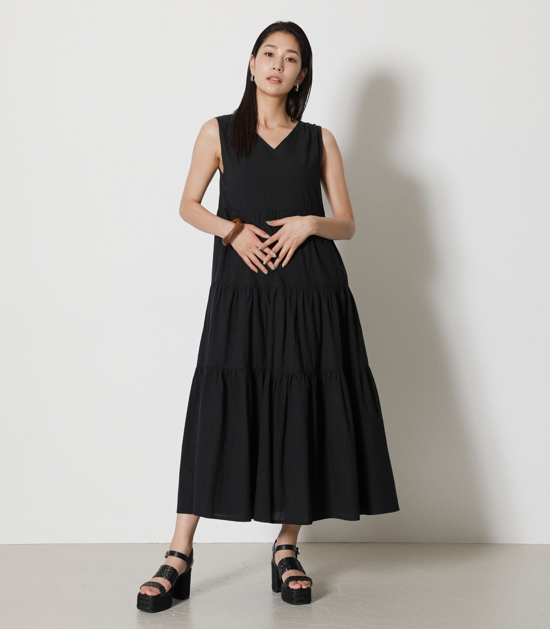 2WAY TIERED LONG ONEPIECE/2WAYティアードロングワンピース 詳細画像 BLK 2
