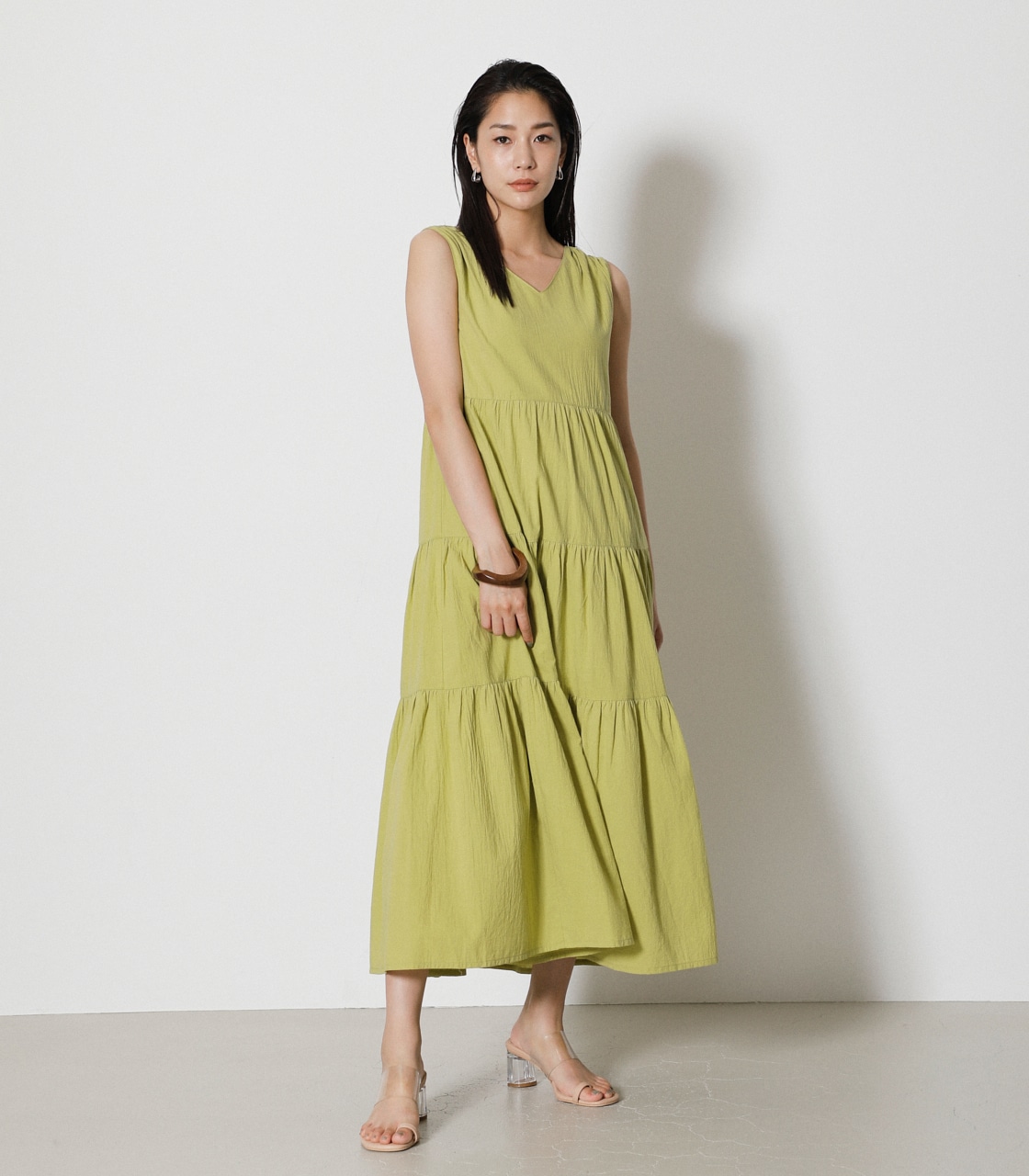 2WAY TIERED LONG ONEPIECE/2WAYティアードロングワンピース 詳細画像 LIME 1