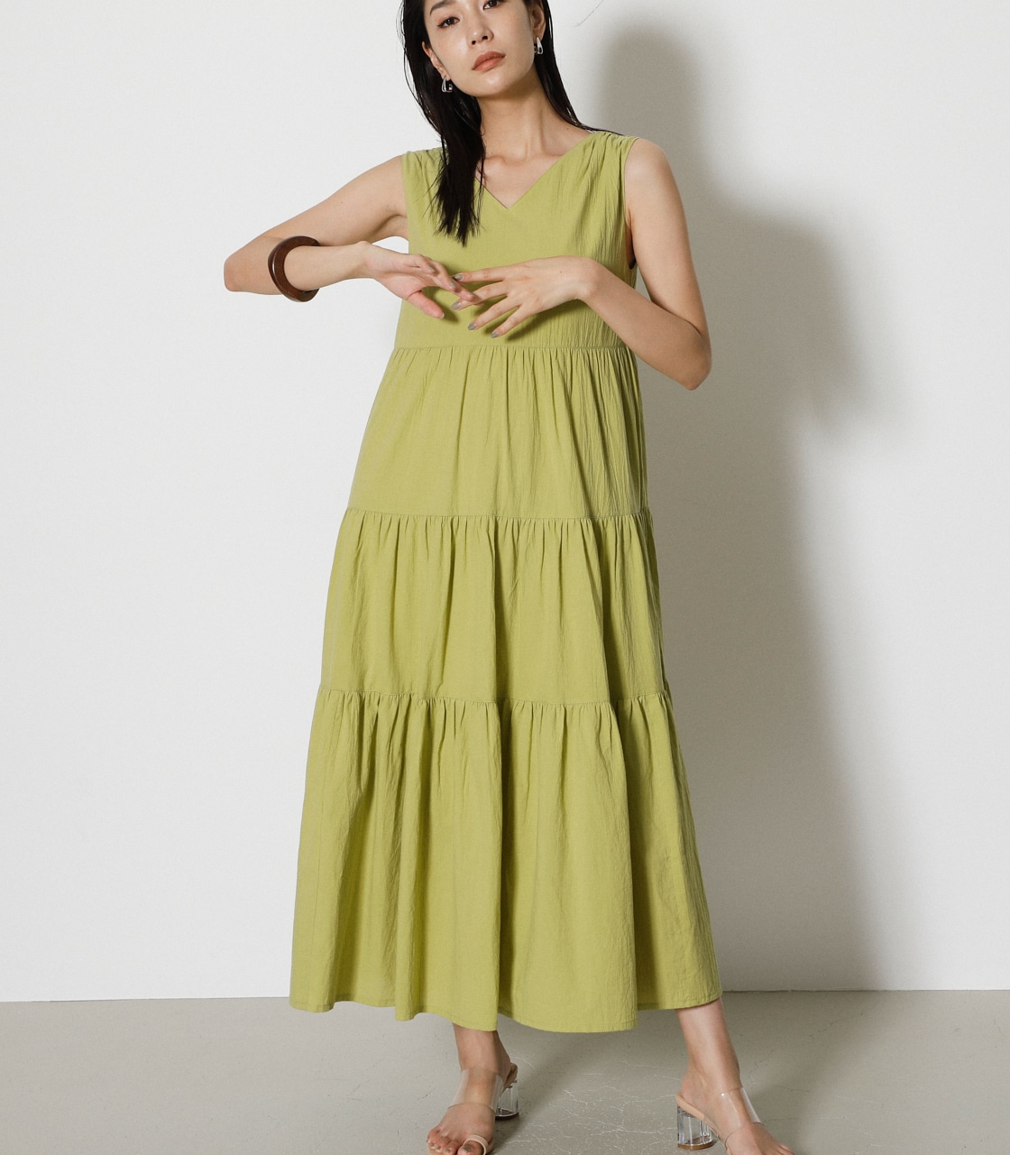 2WAY TIERED LONG ONEPIECE/2WAYティアードロングワンピース 詳細画像 LIME 2