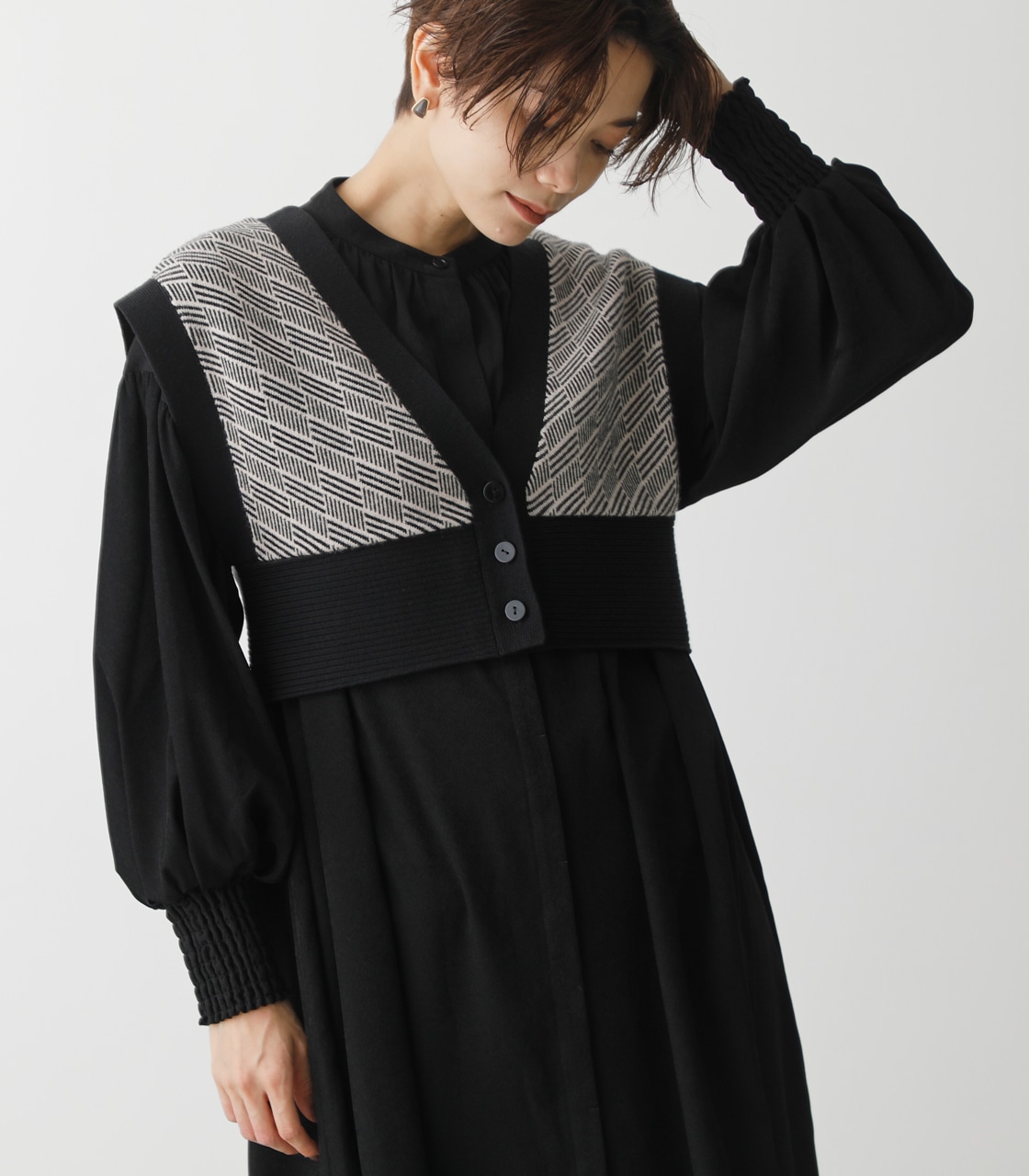 PATTERN COMPACT KNIT VEST/パターンコンパクトニットベスト 詳細画像 柄BLK 1
