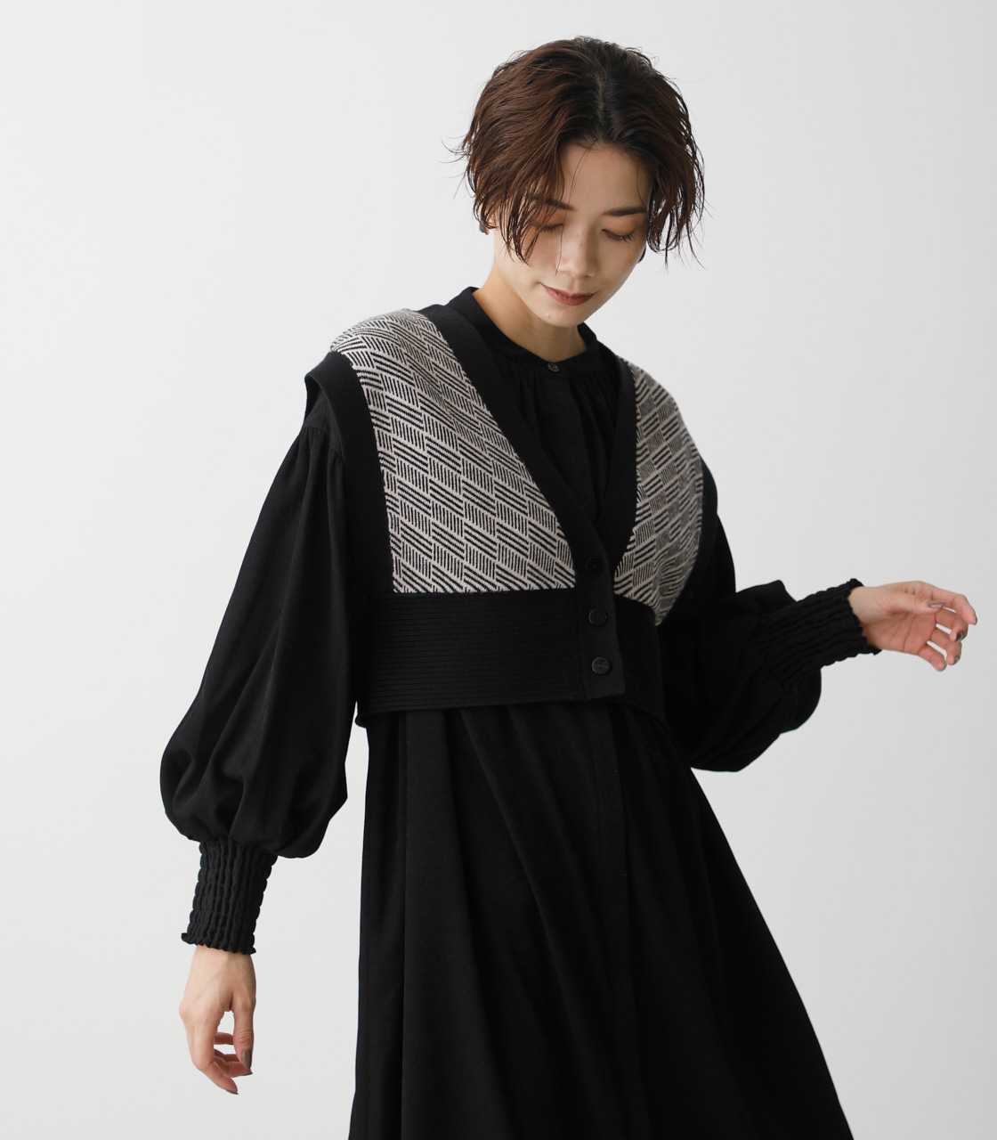 PATTERN COMPACT KNIT VEST/パターンコンパクトニットベスト 詳細画像 柄BLK 2