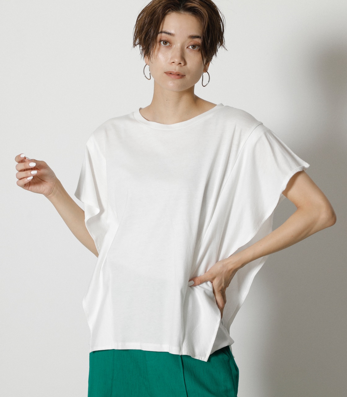 SLEEVE LAYERED TOPS/スリーブレイヤードトップス 詳細画像 O/WHT 1
