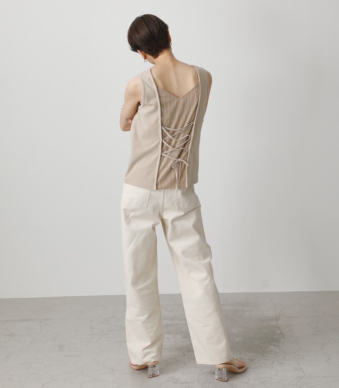 BACK LACE DOCKING TOPS/バックレースドッキングトップス 詳細画像 L/BEG 4
