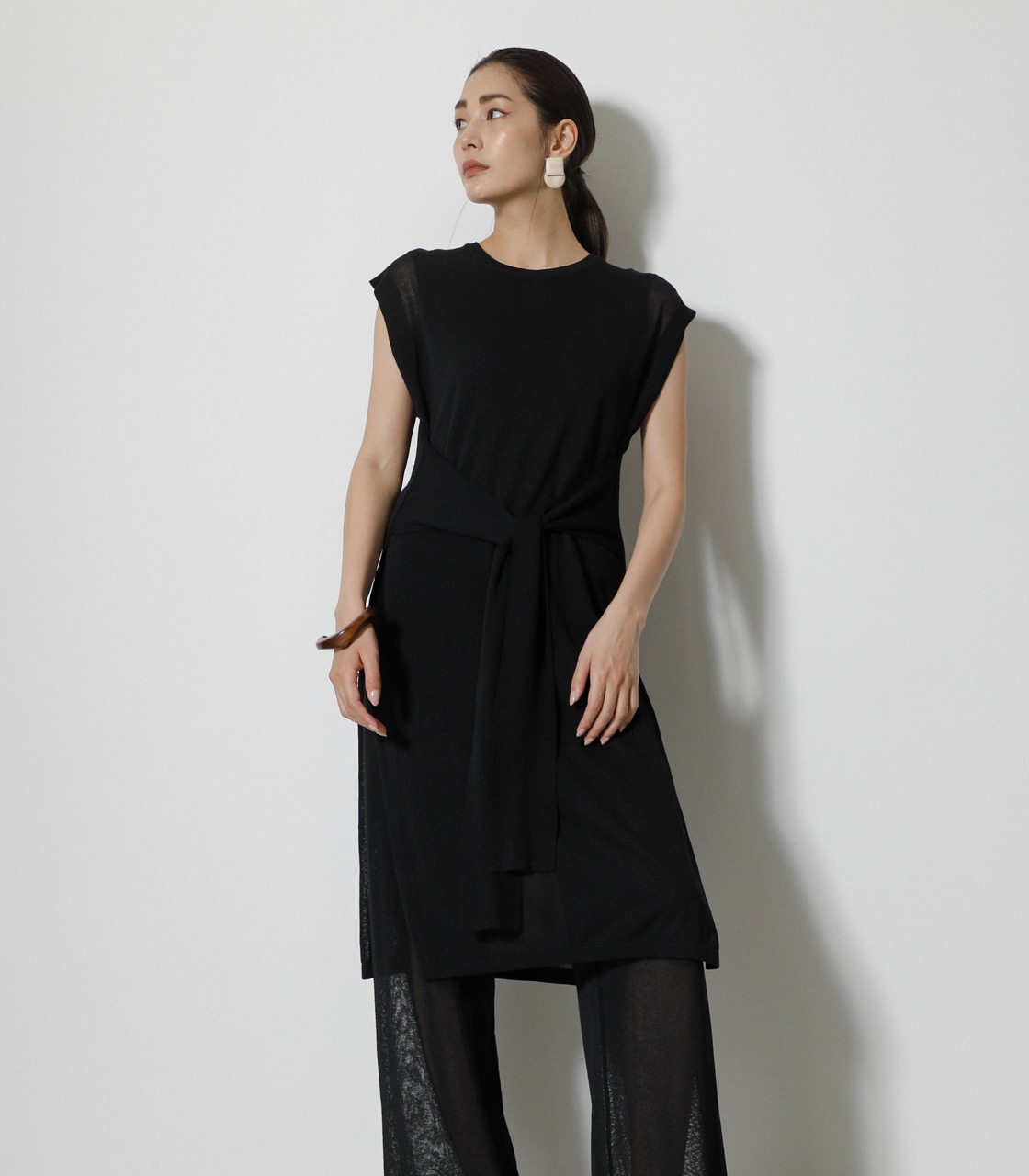 SHEER KNIT LONG TOPS/シアーニットロングトップス 詳細画像 BLK 1