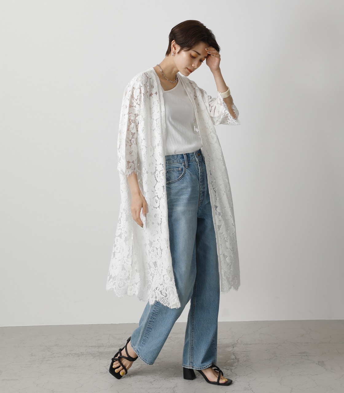 SCALLOP LACE LONG GOWN/スカロップレースロングガウン 詳細画像 WHT 2