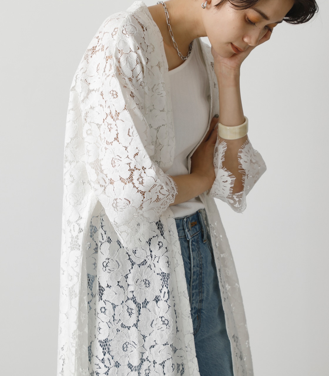 SCALLOP LACE LONG GOWN/スカロップレースロングガウン 詳細画像 WHT 4