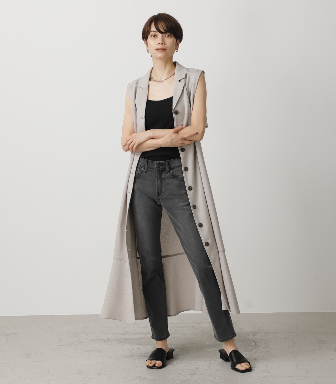 OPEN COLLAR GILET ONEPIECE/オープンカラージレワンピース【MOOK54