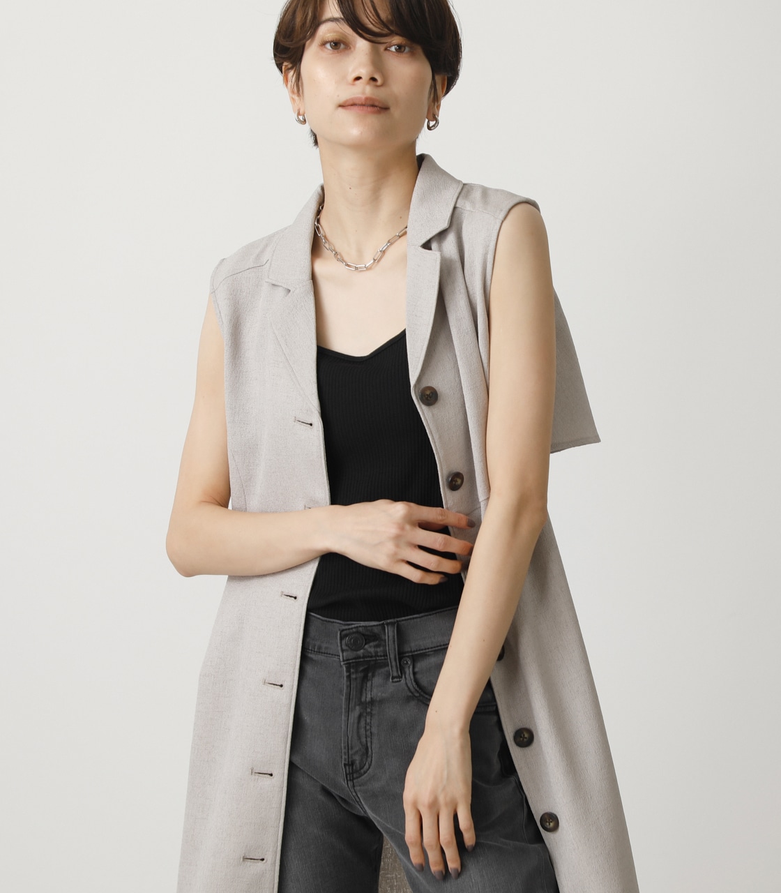 OPEN COLLAR GILET ONEPIECE/オープンカラージレワンピース【MOOK54