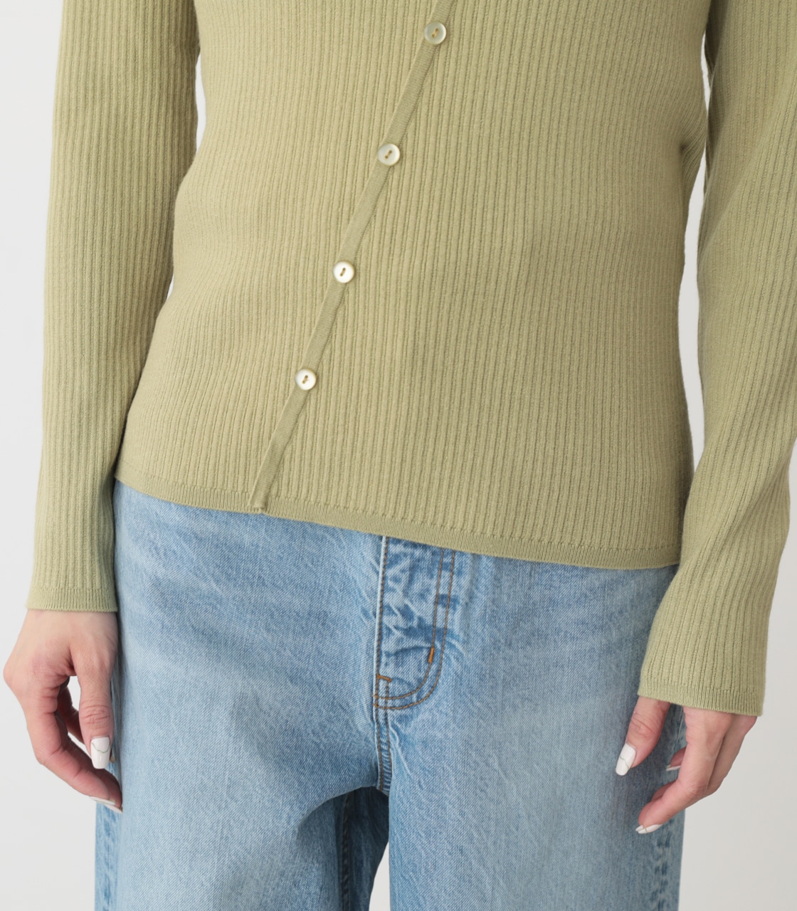 FAKE LAYERED BUTTON KNIT TOPS/フェイクレイヤードボタンニットトップス 詳細画像 LIME 10