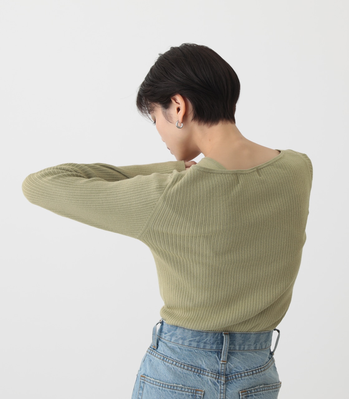 FAKE LAYERED BUTTON KNIT TOPS/フェイクレイヤードボタンニットトップス 詳細画像 LIME 3