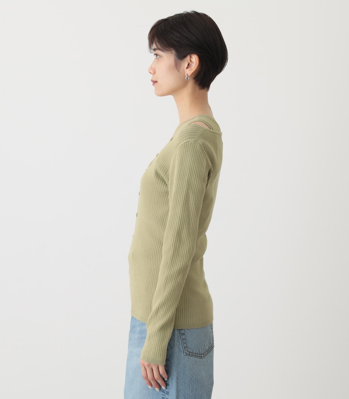 FAKE LAYERED BUTTON KNIT TOPS/フェイクレイヤードボタンニットトップス 詳細画像 LIME 6