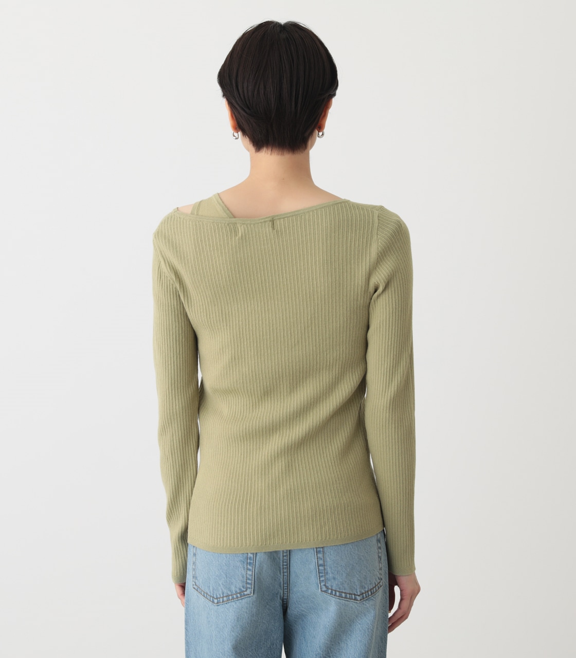FAKE LAYERED BUTTON KNIT TOPS/フェイクレイヤードボタンニットトップス 詳細画像 LIME 7