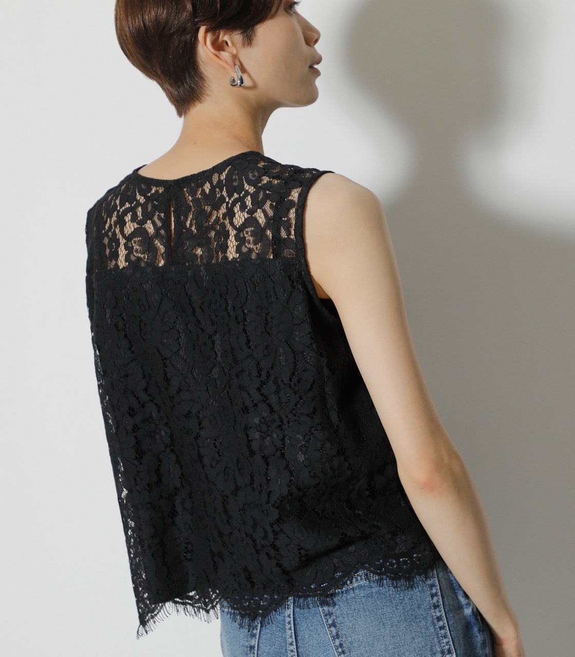 SCALLOP LACE TOPS/スカロップレーストップス 詳細画像 BLK 3