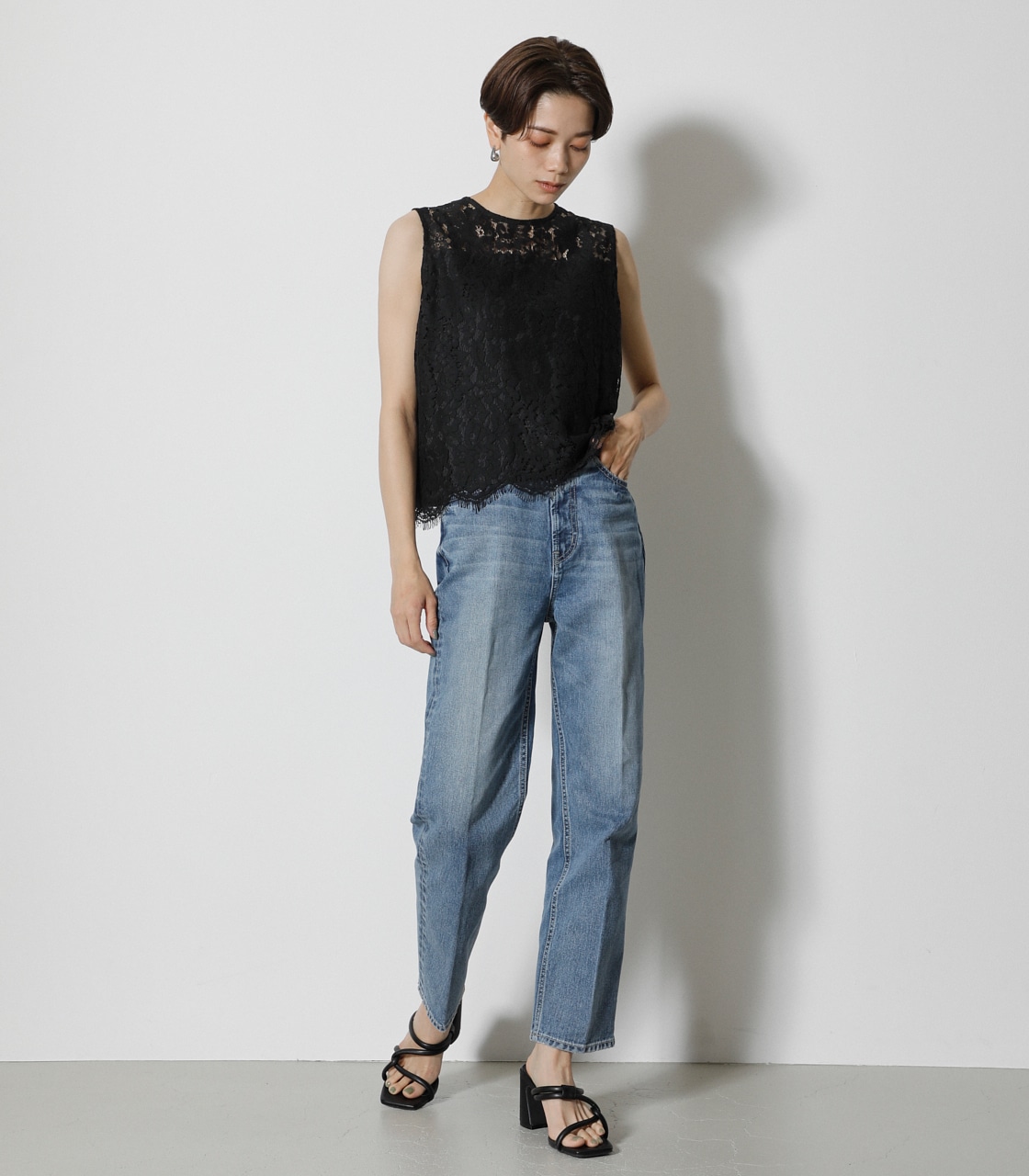 SCALLOP LACE TOPS/スカロップレーストップス 詳細画像 BLK 4