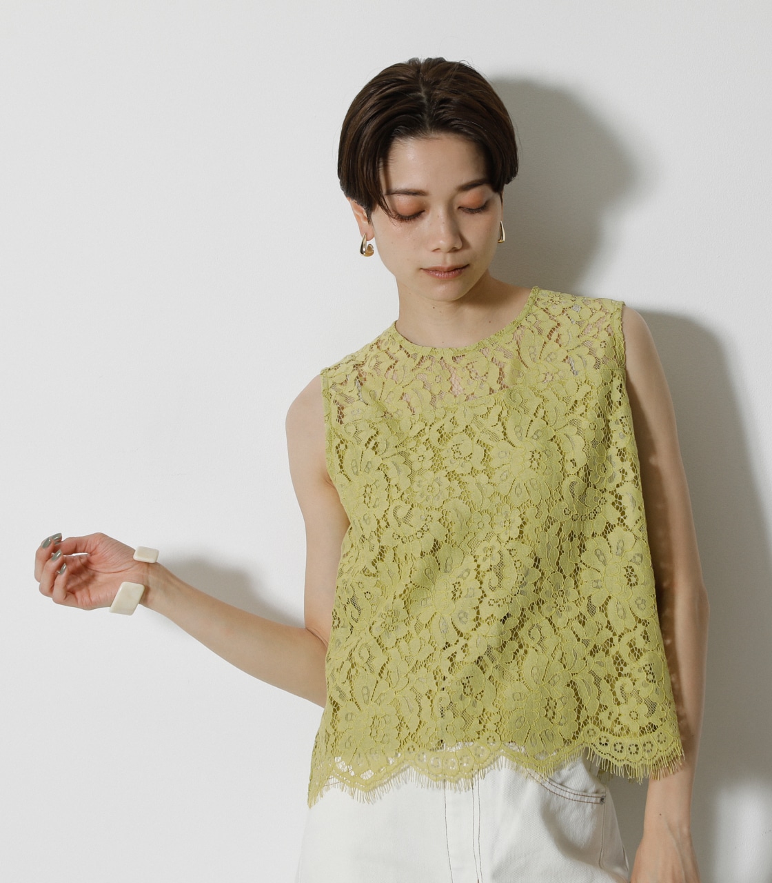 SCALLOP LACE TOPS/スカロップレーストップス 詳細画像 LIME 1