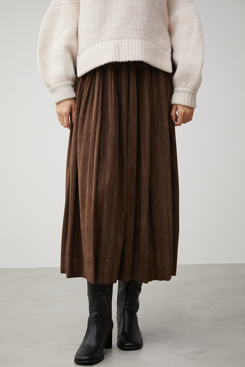 FAUX SUEDE PLEATED SKIRT/フェイクスエードプリーツスカート 詳細画像 BRN 1