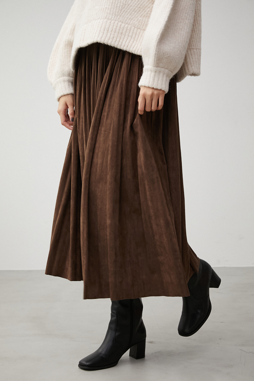 FAUX SUEDE PLEATED SKIRT/フェイクスエードプリーツスカート 詳細画像 BRN 2