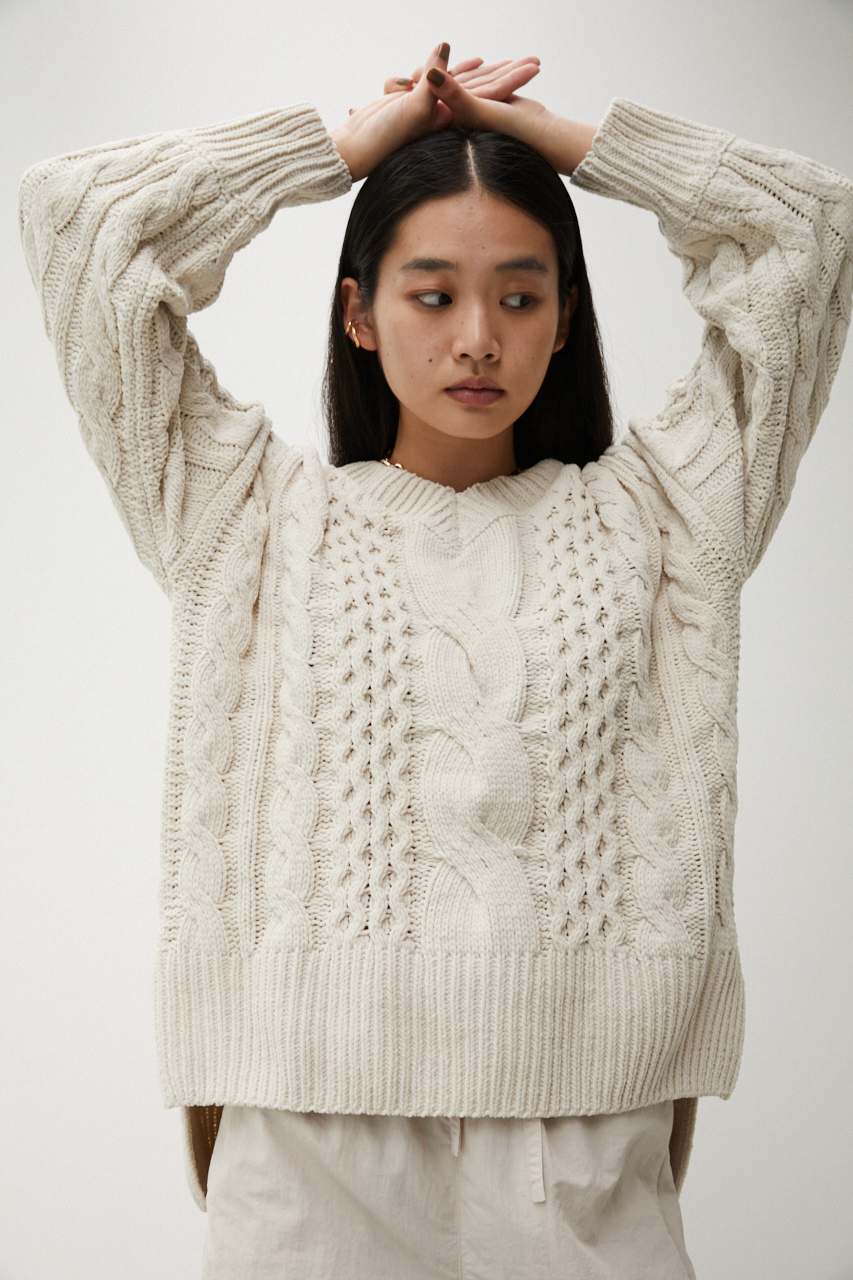 CHENILLE CABLE V/N KNIT TOPS/シェニールケーブルVネックニットトップス｜AZUL BY  MOUSSY（アズールバイマウジー）公式通販サイト