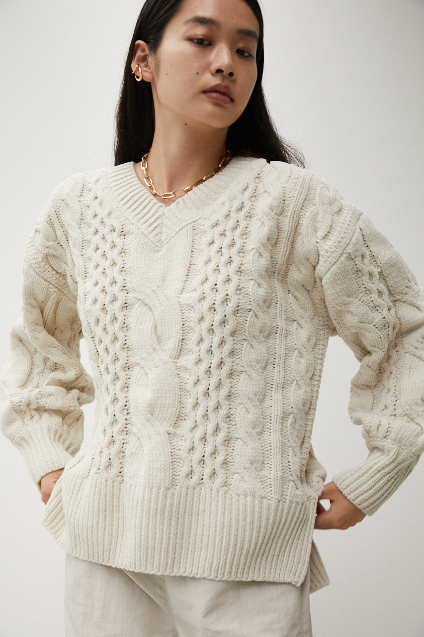 CHENILLE CABLE V/N KNIT TOPS/シェニールケーブルVネックニットトップス 詳細画像 IVOY 2
