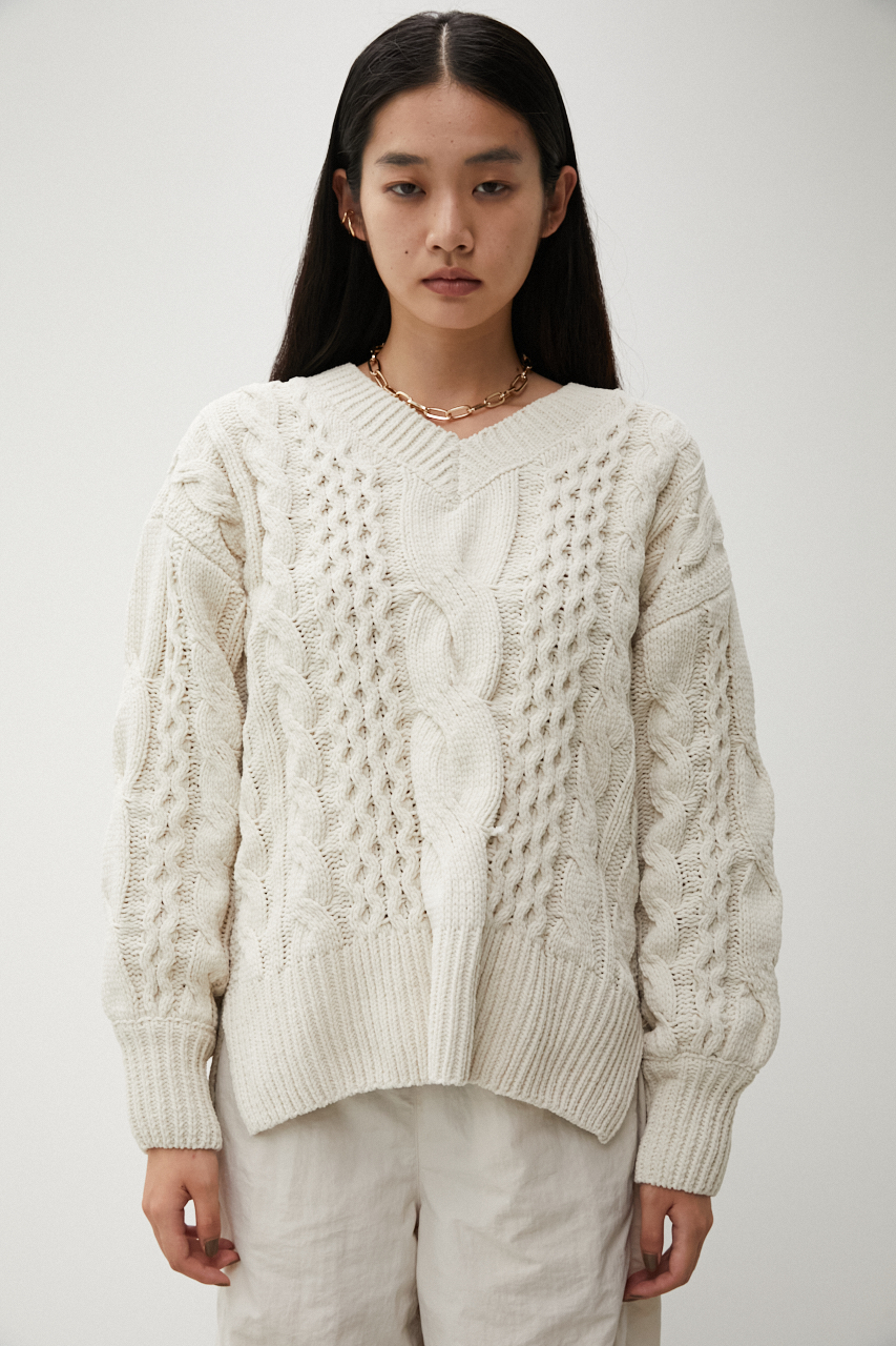 CHENILLE CABLE V/N KNIT TOPS/シェニールケーブルVネックニットトップス 詳細画像 IVOY 5