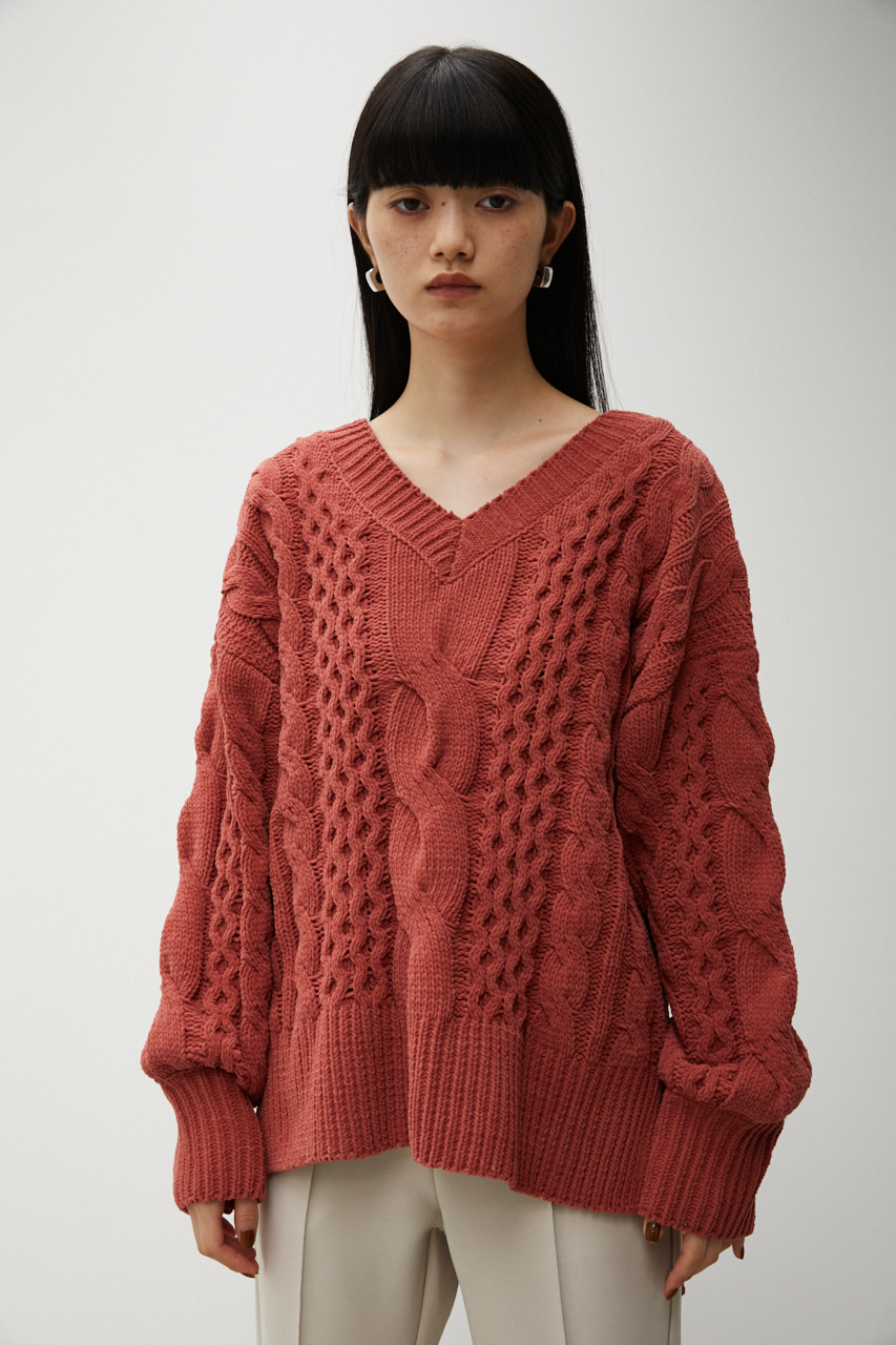 CHENILLE CABLE V/N KNIT TOPS/シェニールケーブルVネックニット 
