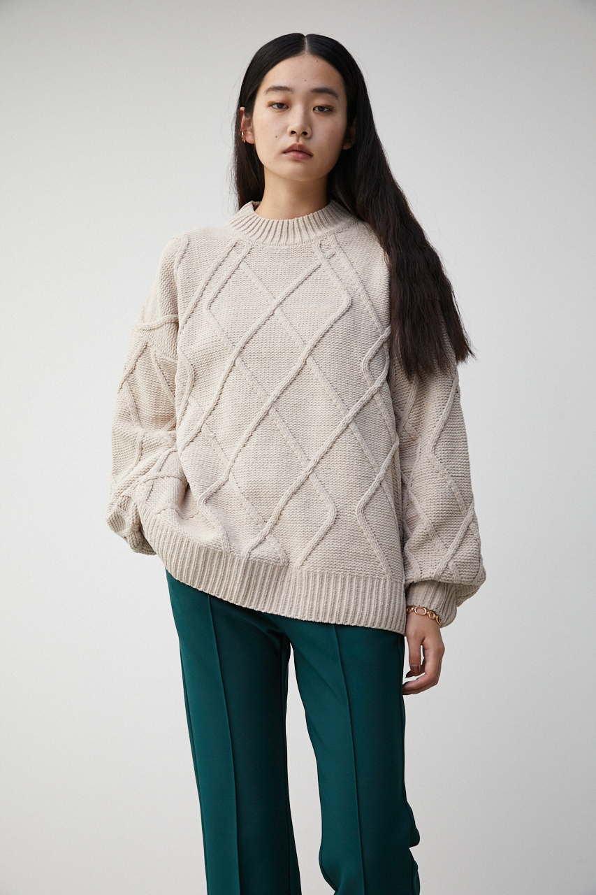 CHENILLE CABLE C/N KNIT TOPS/シェニールケーブルクルーネックニットトップス