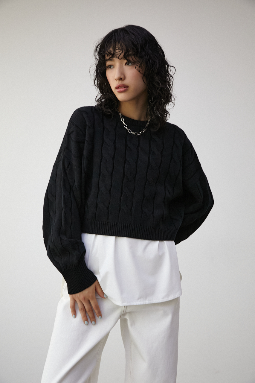 【8月4日(金)8:59まで期間限定価格】SHORTCABLE KNIT SET TOPS/ショートケーブルニットセットトップス