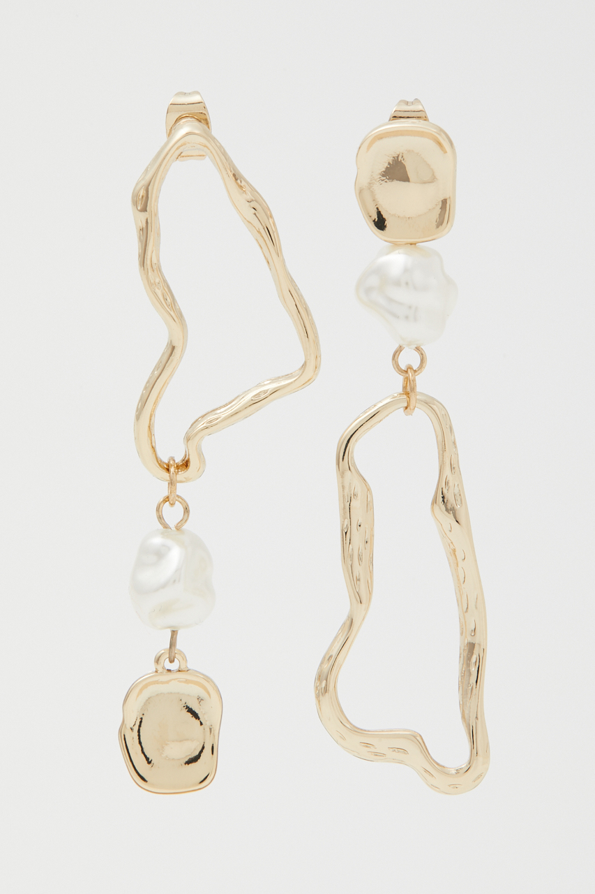 FAUX PEARL ASYMMETRY EARRINGS/フェイクパールアシンメトリーピアス 詳細画像 L/GLD 2