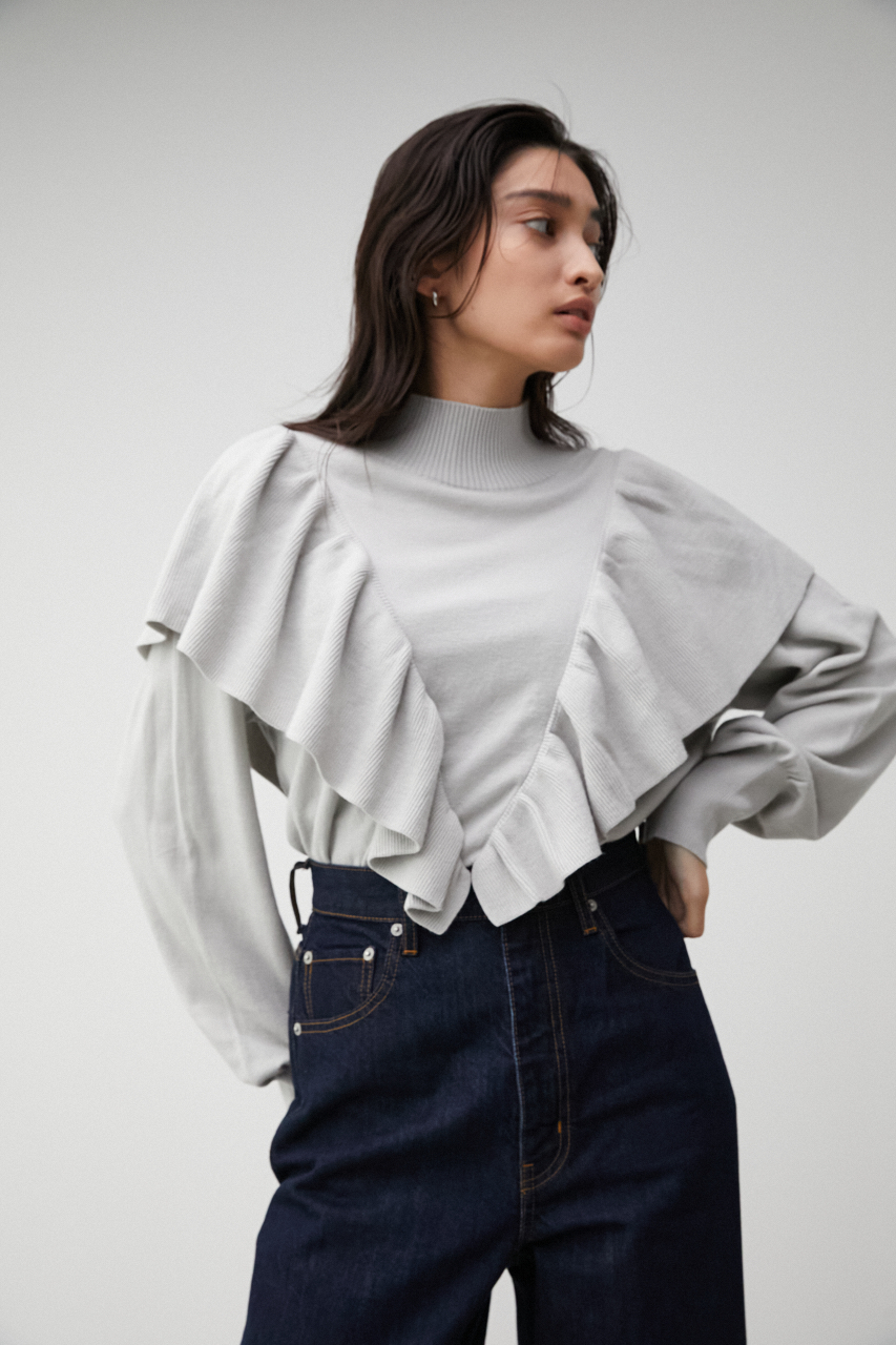 FRONT FRILL KNIT TOPS/フロントフリルニットトップス 詳細画像 GRY 2
