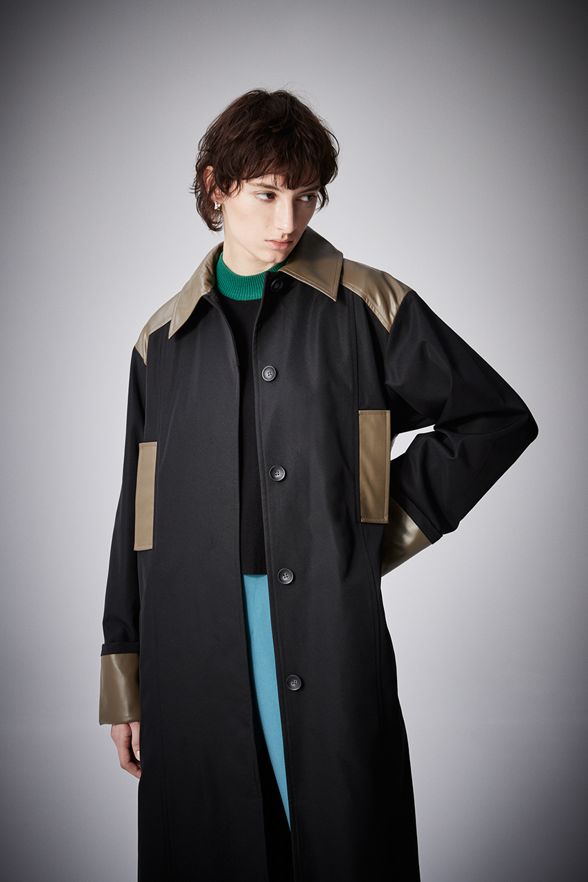 【PLUS】FAUX LEATHER COMBINATION COAT/フェイクレザーコンビネーションコート 詳細画像 BLK 1