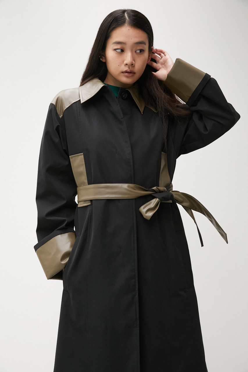 【PLUS】FAUX LEATHER COMBINATION COAT/フェイクレザーコンビネーションコート 詳細画像 BLK 7