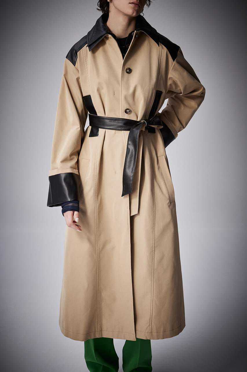 【PLUS】FAUX LEATHER COMBINATION COAT/フェイクレザーコンビネーションコート 詳細画像 BEG 2
