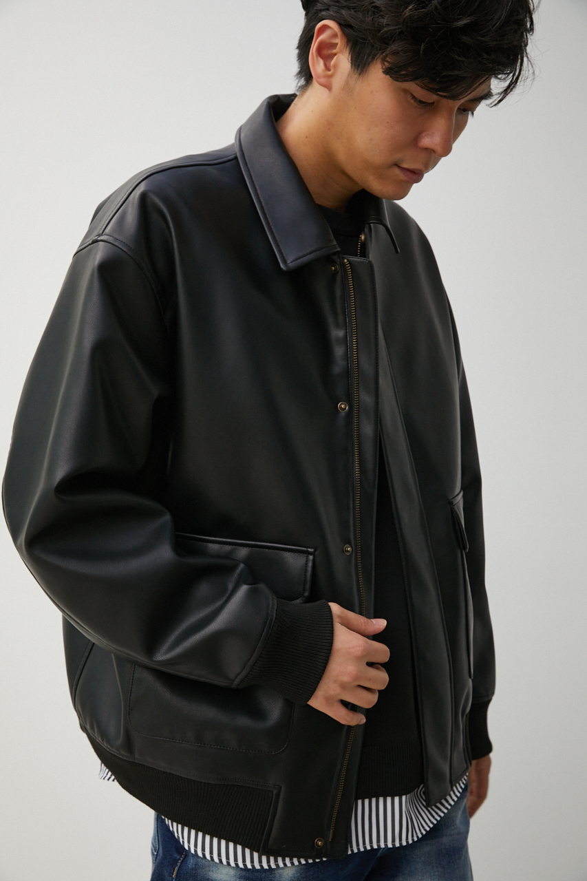 FAUX LEATHER A-2 FLIGHT JACKET/フェイクレザーA-2フライトジャケット 詳細画像 BLK 2