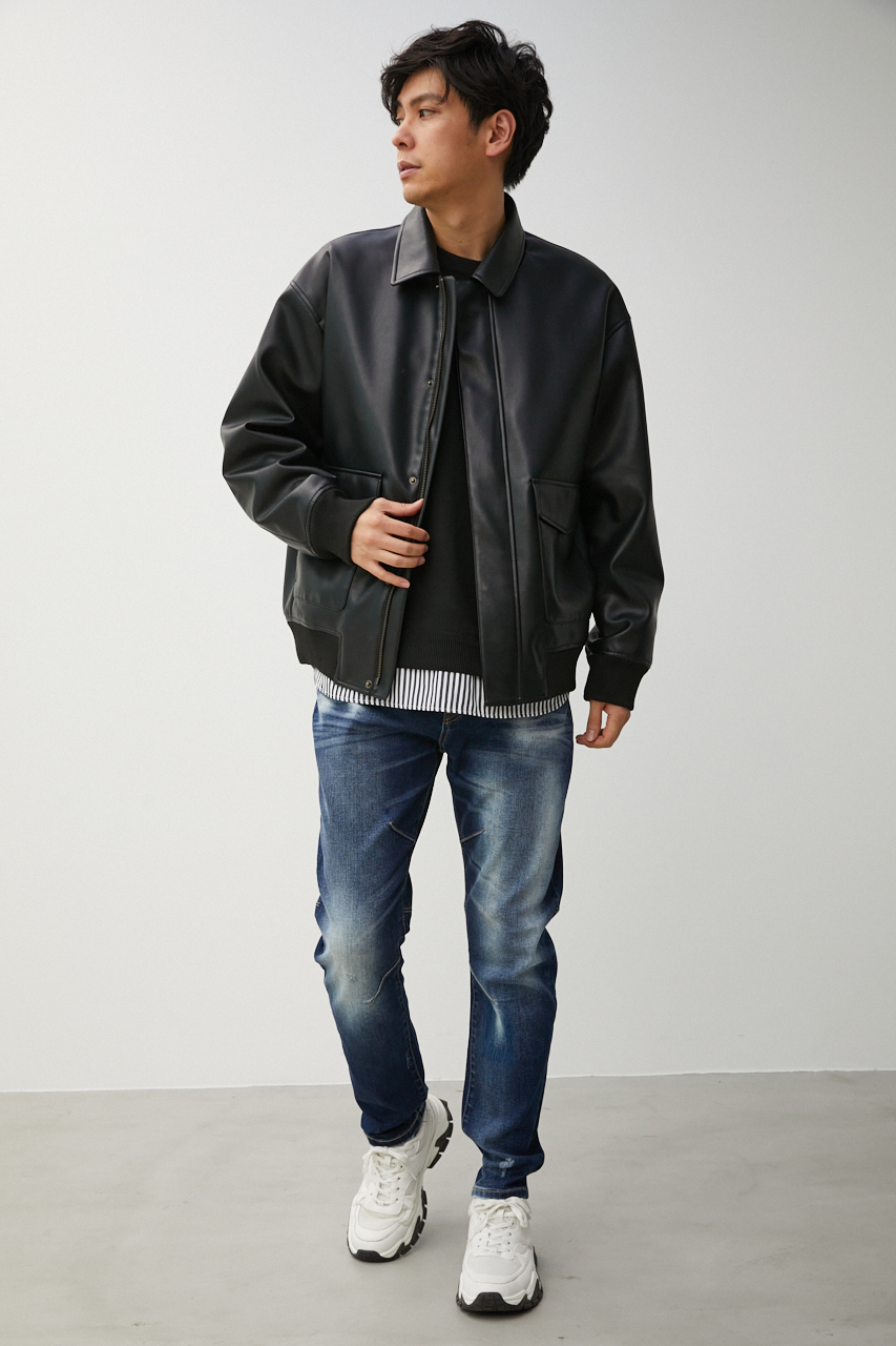 FAUX LEATHER A-2 FLIGHT JACKET/フェイクレザーA-2フライトジャケット 詳細画像 BLK 4