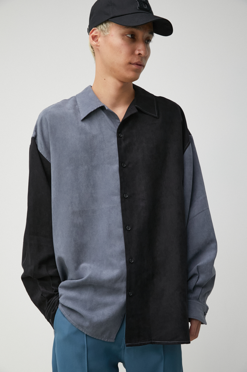 FAUX SUEDE BICOLOR BIG SHIRT/フェイクスエードバイカラービッグシャツ 詳細画像 柄GRY 2