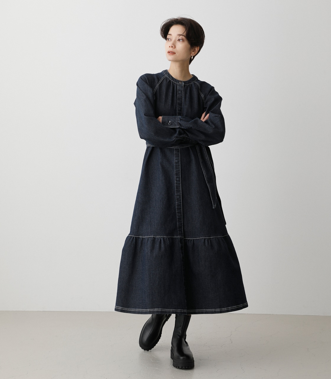 STITCH DESIGN TIERED OP/ステッチデザインティアードワンピース 詳細画像 One Wash 4