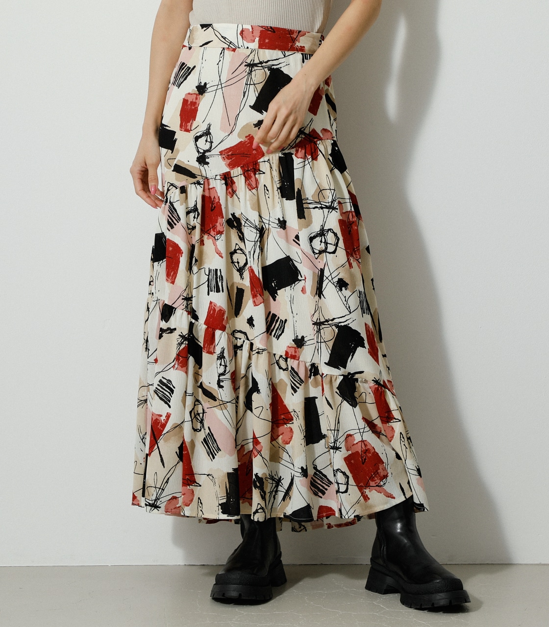 MIX PAINT TIERED SKIRT/ミックスペイントティアードスカート 詳細画像 柄RED 5
