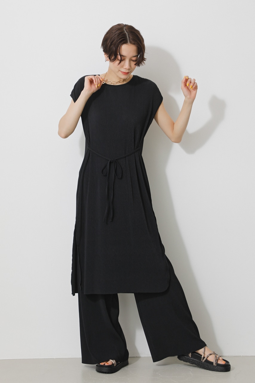 GLOSSY COOL PLEATS LONG TOPS/グロッシークールプリーツロングトップス 詳細画像 BLK 2