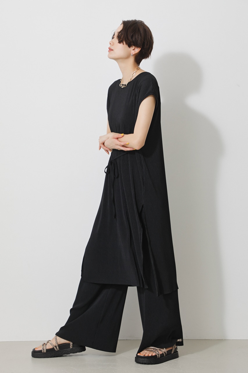 GLOSSY COOL PLEATS LONG TOPS/グロッシークールプリーツロングトップス 詳細画像 BLK 3