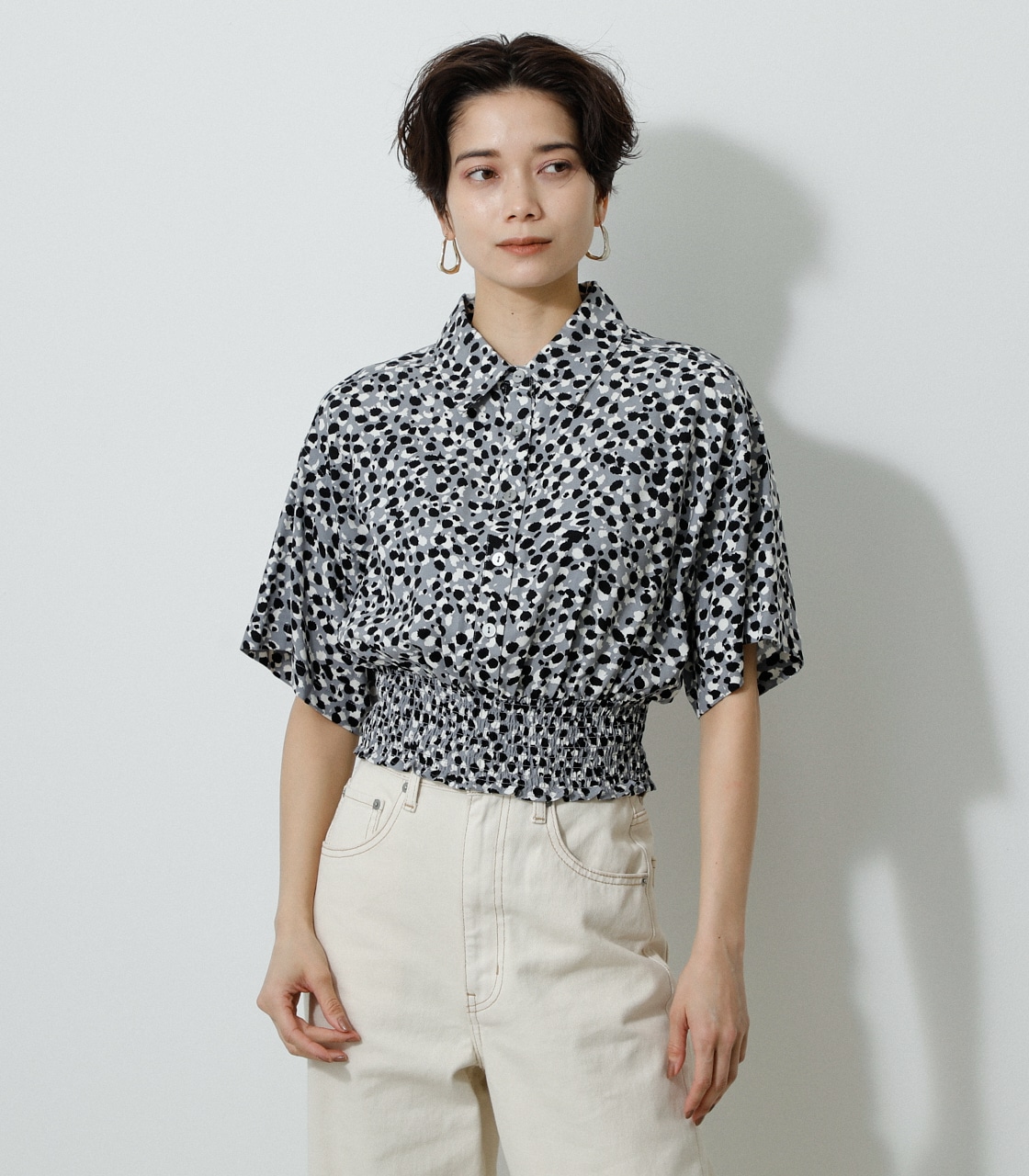 ECOVERO LEOPARD PRINT BLOUSE/エコヴェロレオパードプリントブラウス 詳細画像 柄GRY 5