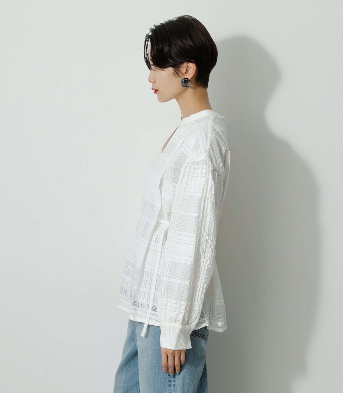 SHEER CHECK BLOUSE/シアーチェックブラウス 詳細画像 WHT 6