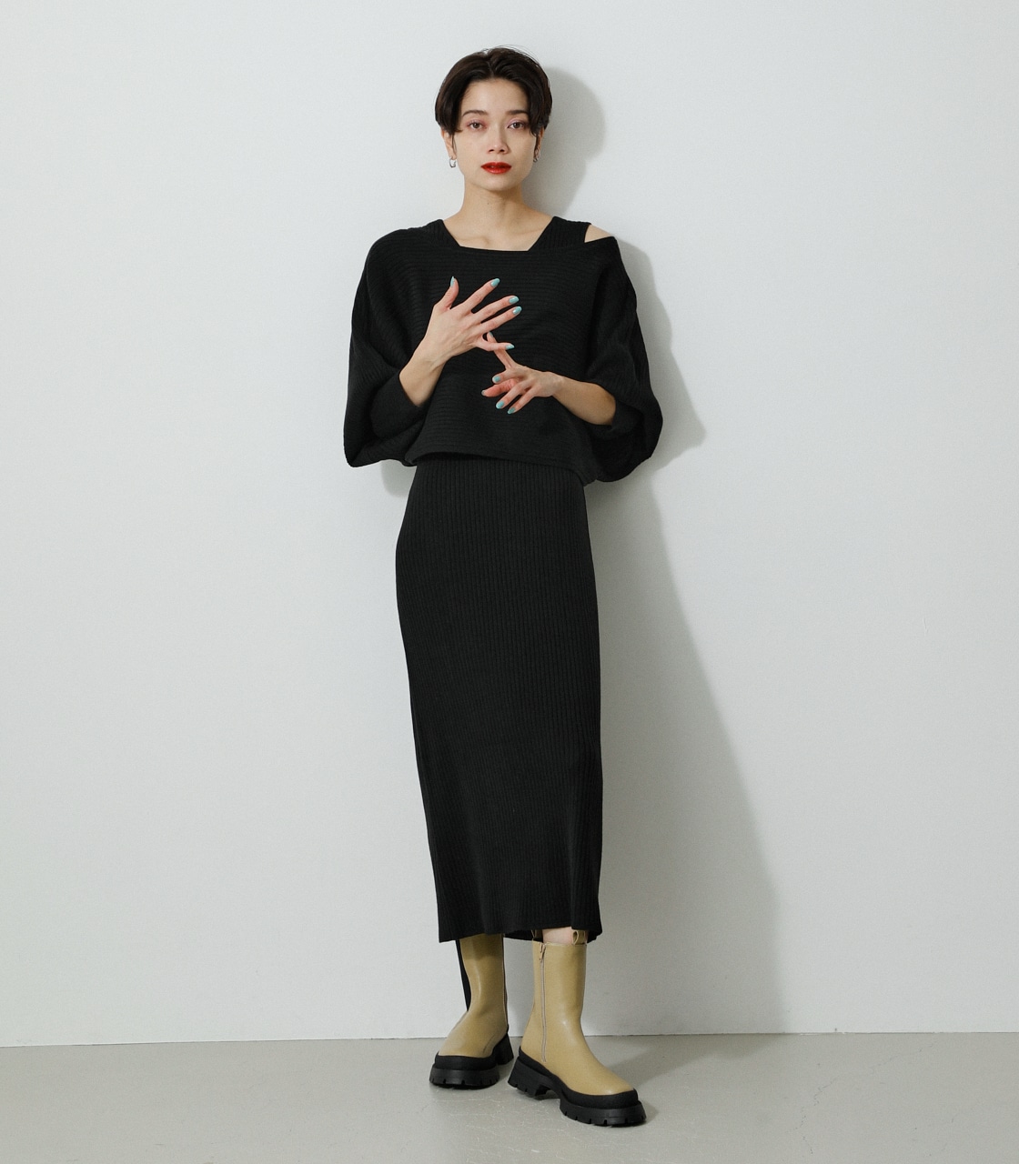 LAYERED SET KNIT ONEPIECE/レイヤードセットニットワンピース 詳細画像 BLK 1